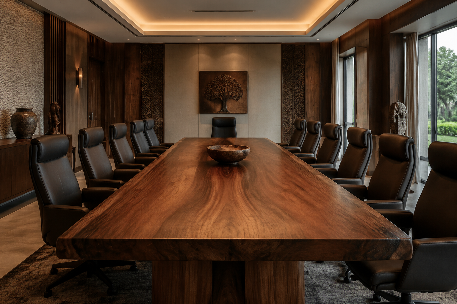 Grande table de réunion dans une salle institutionnelle