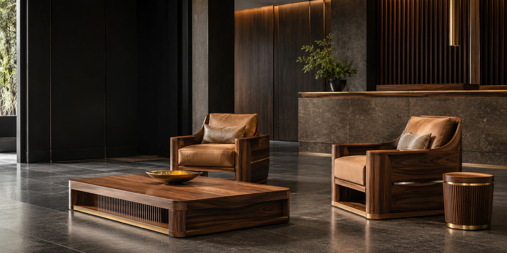 Fauteuil de direction en bois et tissu